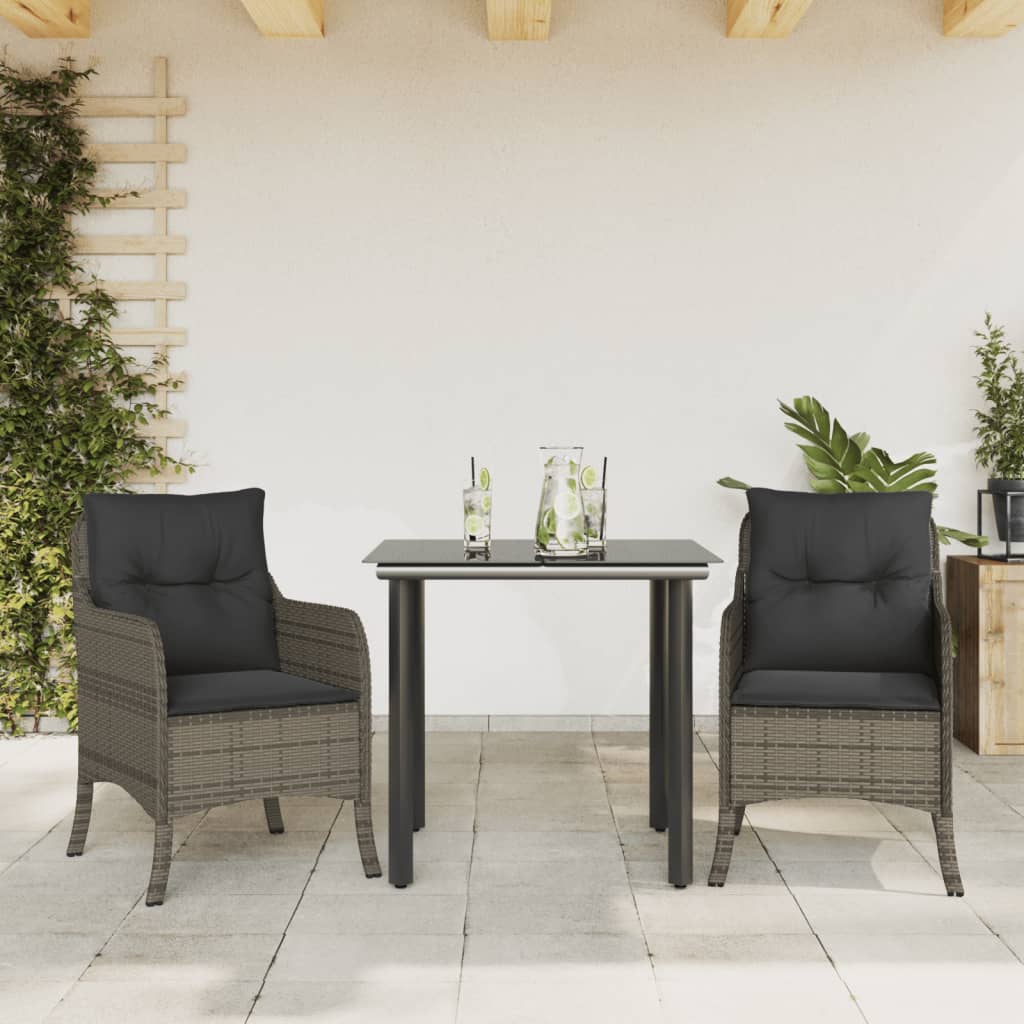 Set da Pranzo da Giardino 3 pz con Cuscini in Polyrattan Grigio | homemem39