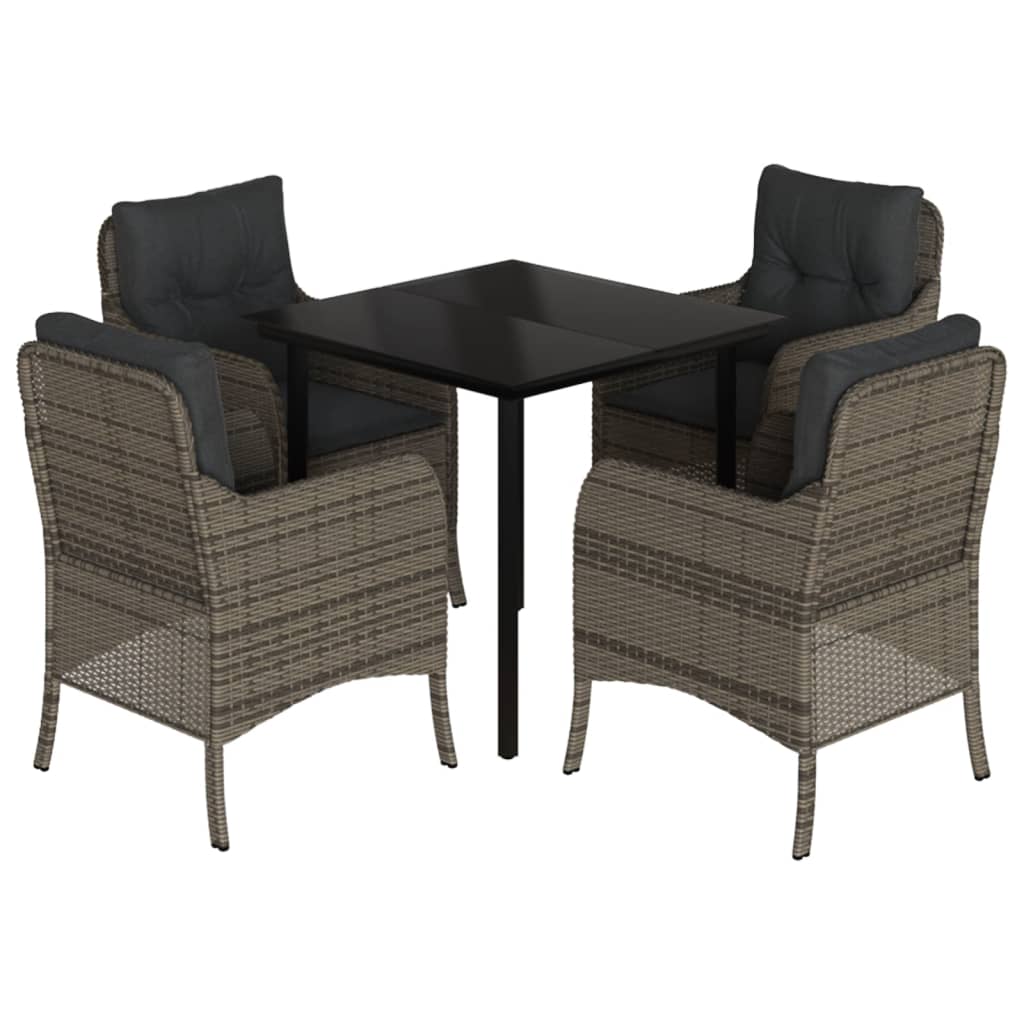 Set da Pranzo da Giardino 5 pz con Cuscini in Polyrattan Grigio - homemem39