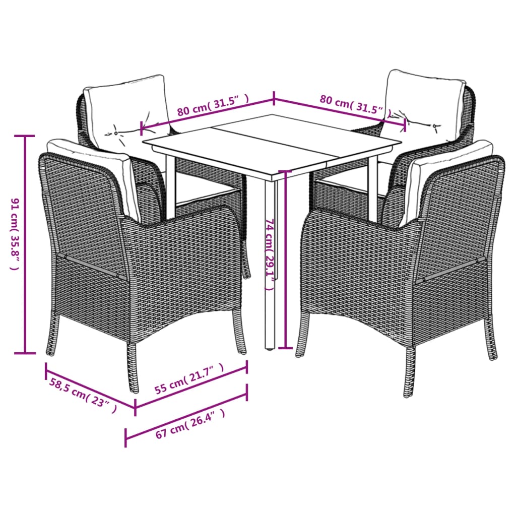 Set da Pranzo da Giardino 5 pz con Cuscini in Polyrattan Grigio - homemem39