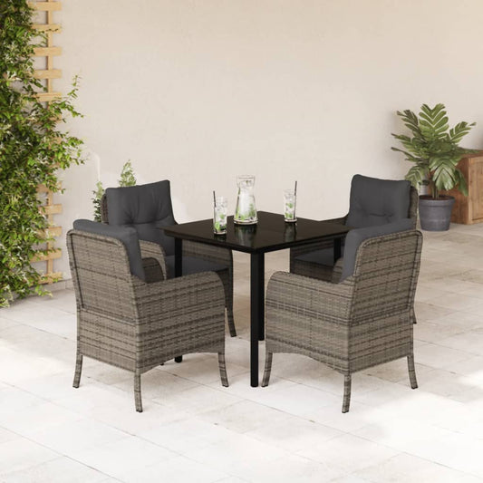 Set da Pranzo da Giardino 5 pz con Cuscini in Polyrattan Grigio - homemem39