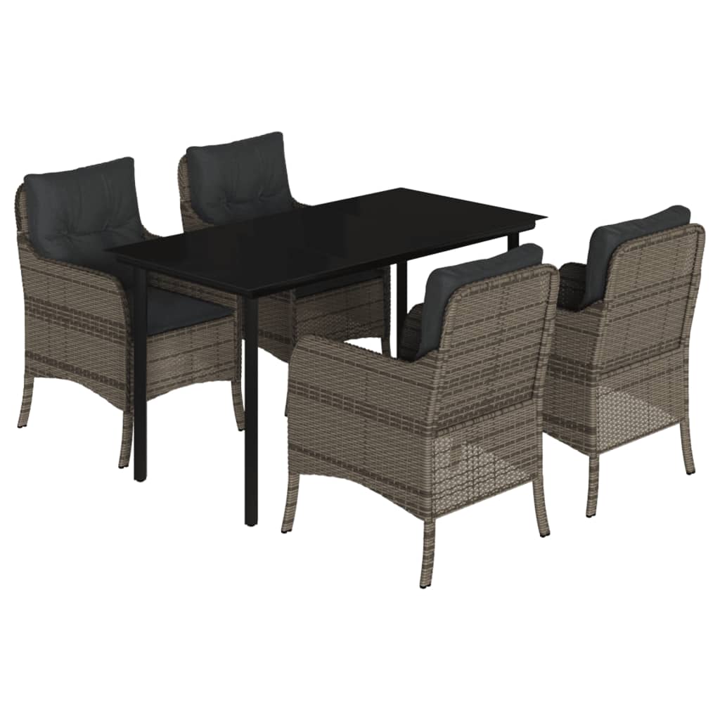 Set da Pranzo da Giardino 5 pz con Cuscini in Polyrattan Grigio | homemem39