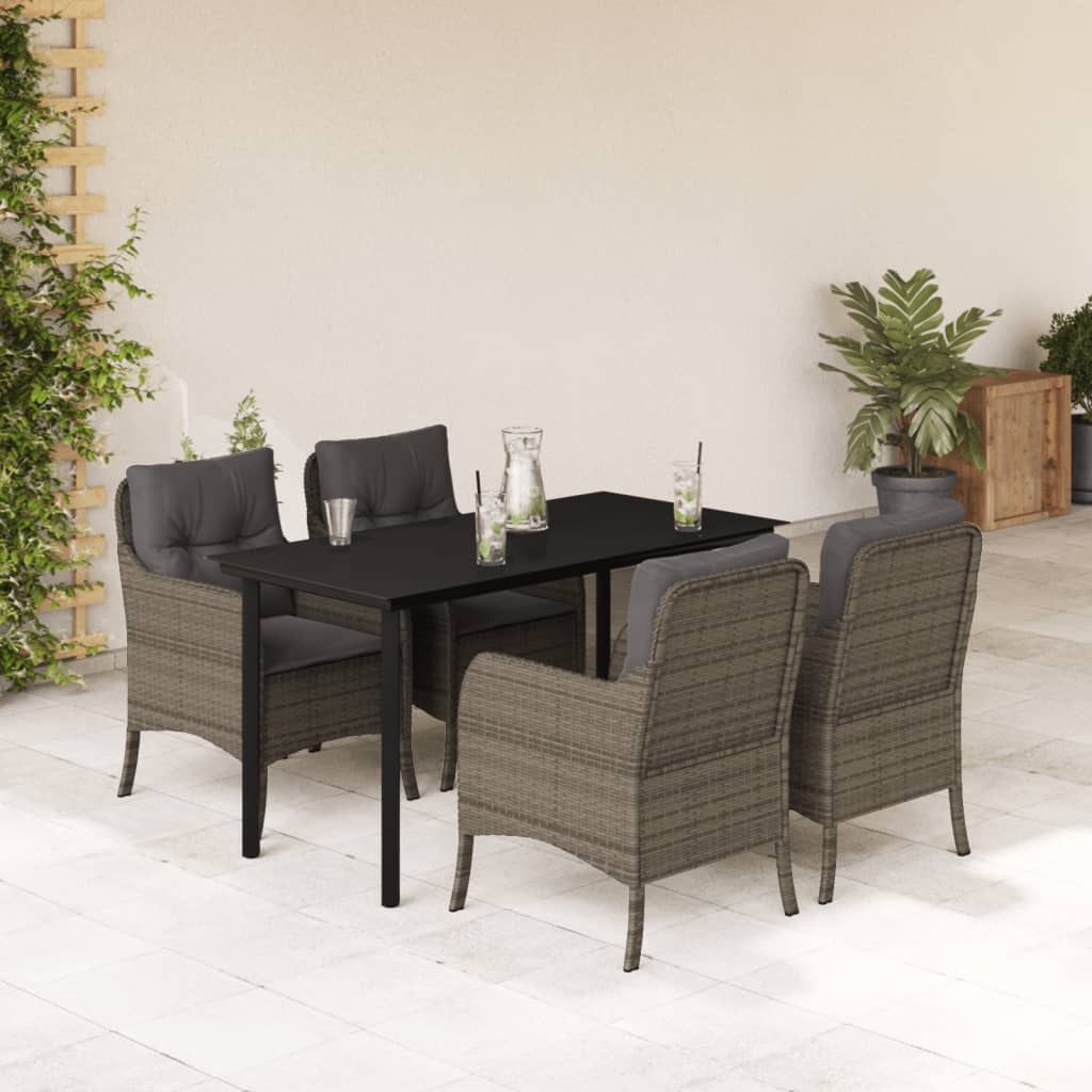 Set da Pranzo da Giardino 5 pz con Cuscini in Polyrattan Grigio | homemem39