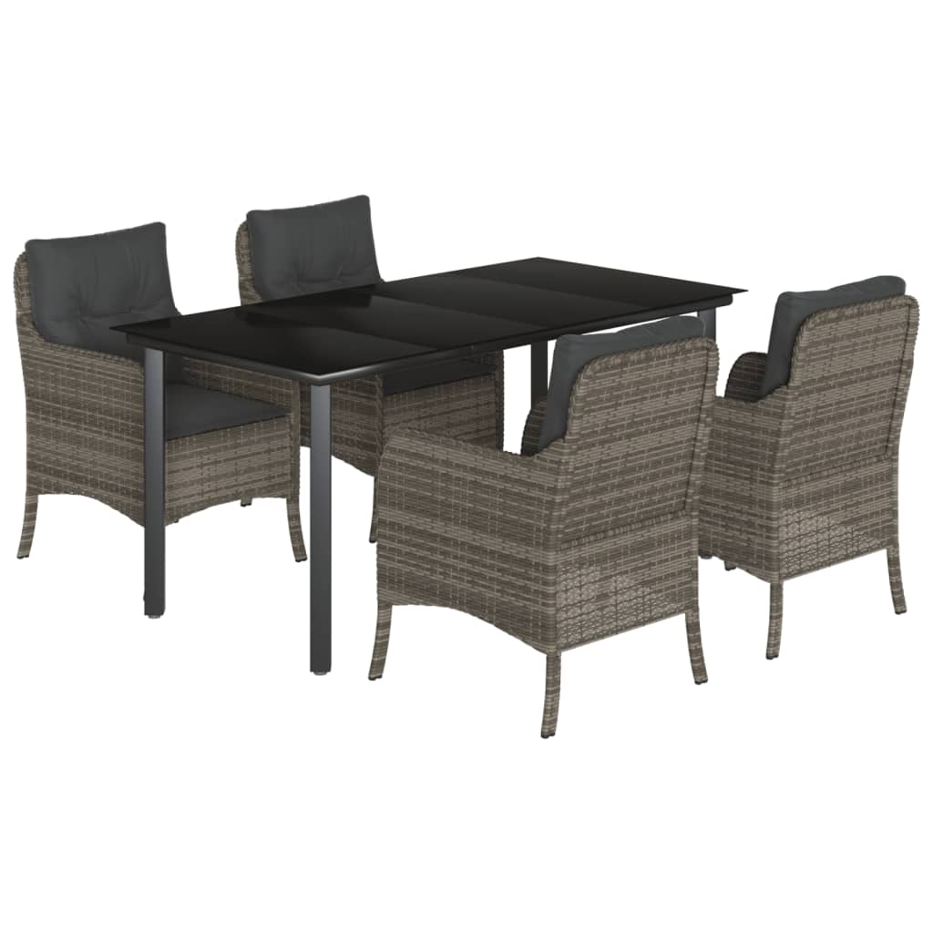 Set da Pranzo da Giardino 5 pz con Cuscini in Polyrattan Grigio | homemem39