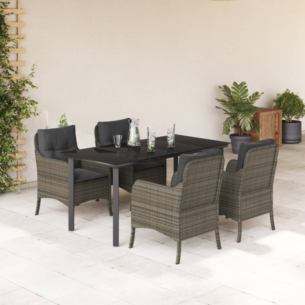 Set da Pranzo da Giardino 5 pz con Cuscini in Polyrattan Grigio | homemem39