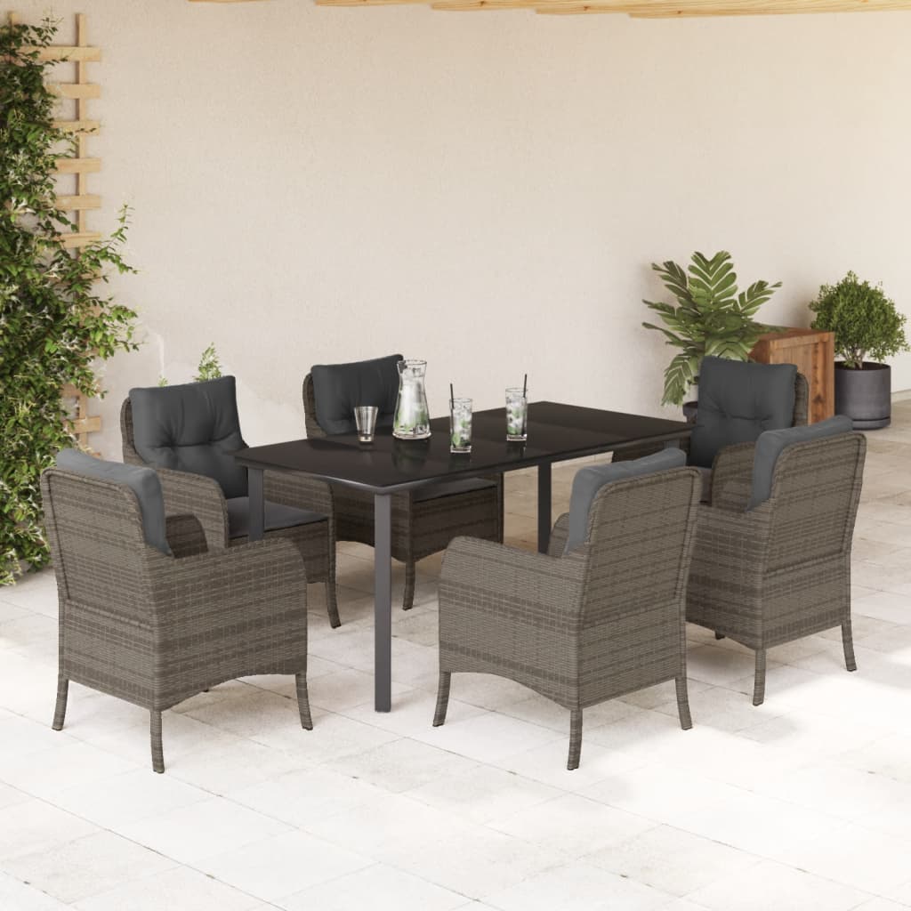 Set da Pranzo da Giardino 7 pz con Cuscini in Polyrattan Grigio | homemem39