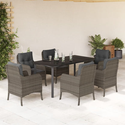 Set da Pranzo da Giardino 7 pz con Cuscini in Polyrattan Grigio | homemem39