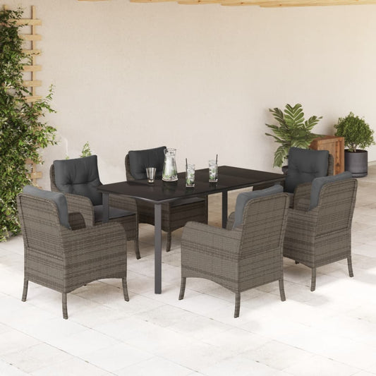 Set da Pranzo da Giardino 7 pz con Cuscini in Polyrattan Grigio - homemem39