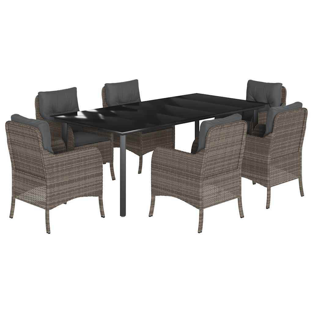 Set da Pranzo da Giardino 7 pz con Cuscini in Polyrattan Grigio | homemem39
