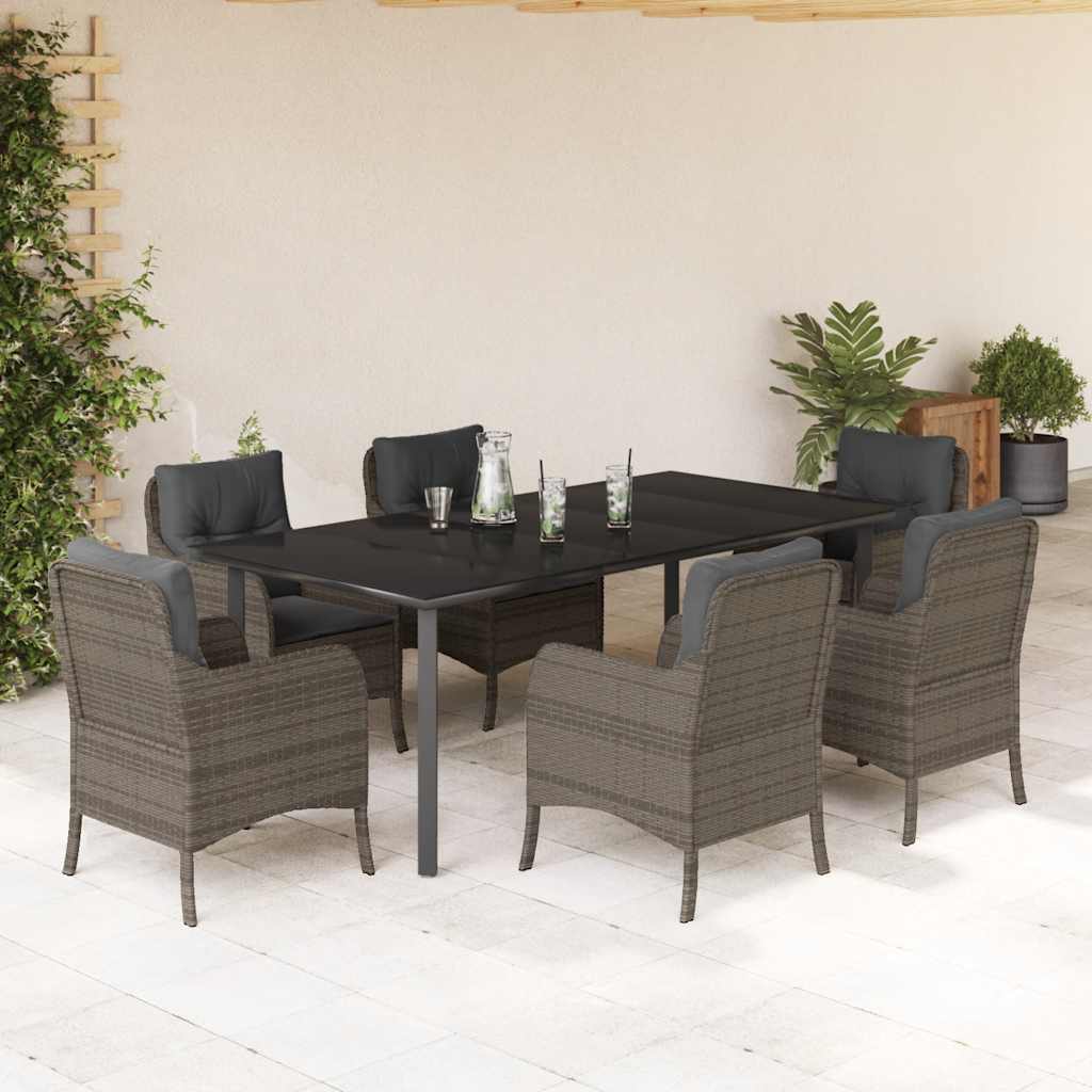 Set da Pranzo da Giardino 7 pz con Cuscini in Polyrattan Grigio | homemem39