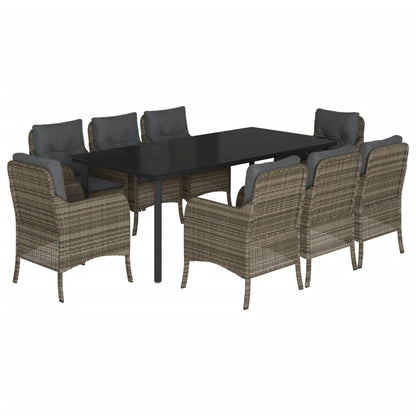 Set da Pranzo da Giardino 9 pz con Cuscini in Polyrattan Grigio | homemem39