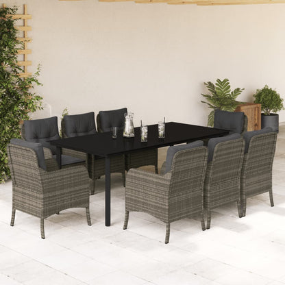 Set da Pranzo da Giardino 9 pz con Cuscini in Polyrattan Grigio | homemem39
