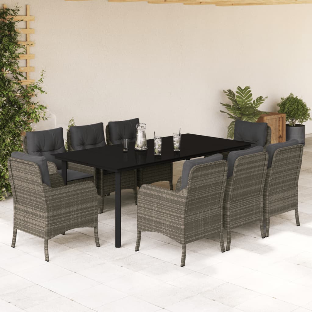 Set da Pranzo da Giardino 9 pz con Cuscini in Polyrattan Grigio - homemem39