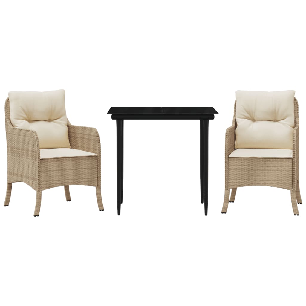 Set da Pranzo da Giardino 3 pz con Cuscini Beige in Polyrattan | homemem39
