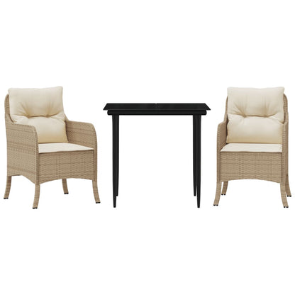 Set da Pranzo da Giardino 3 pz con Cuscini Beige in Polyrattan | homemem39