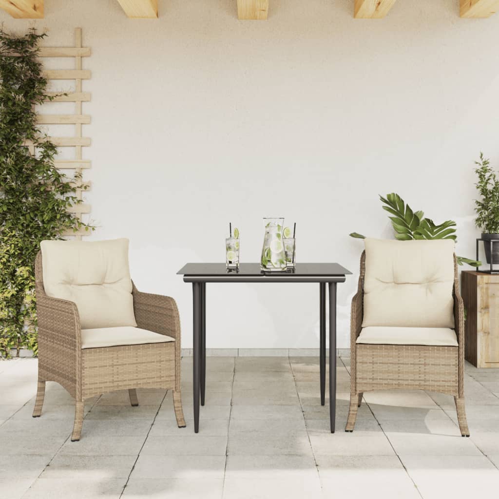 Set da Pranzo da Giardino 3 pz con Cuscini Beige in Polyrattan | homemem39