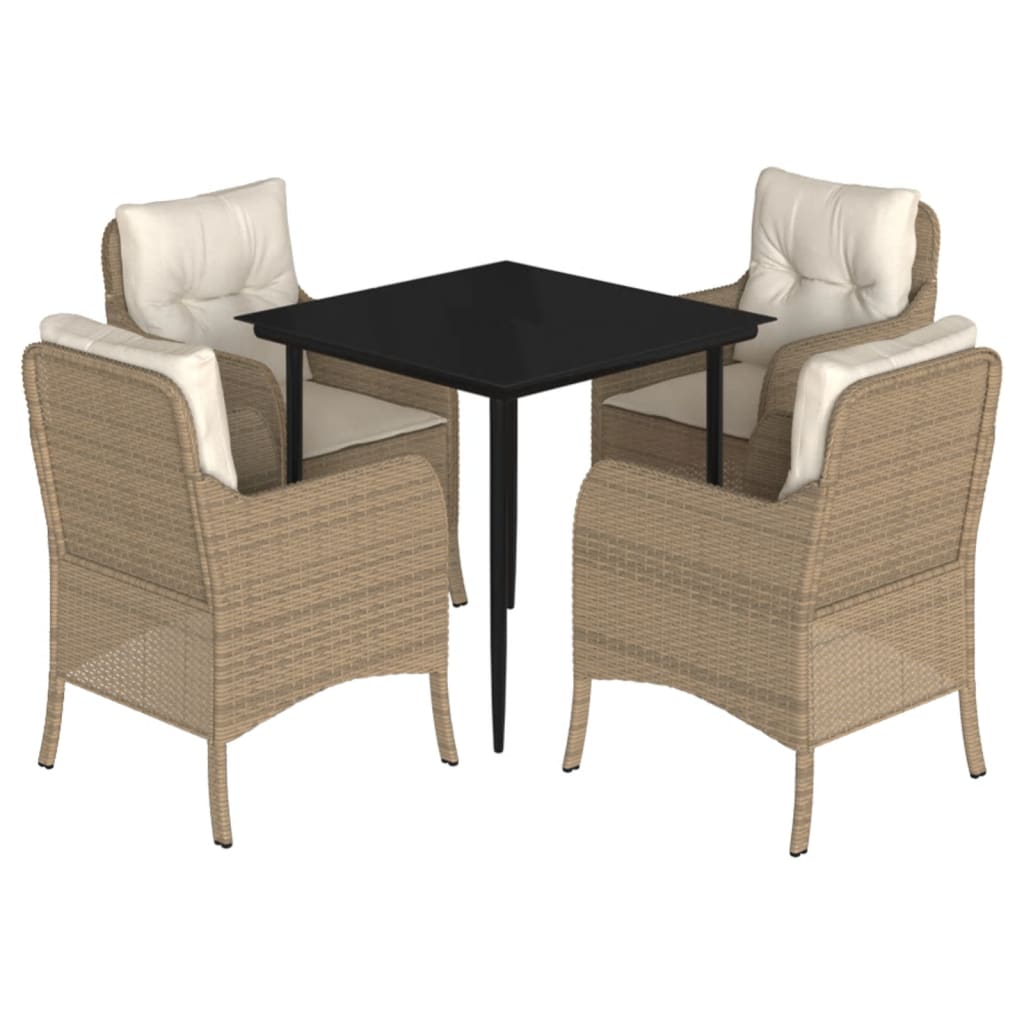 Set da Pranzo da Giardino 5 pz con Cuscini Beige in Polyrattan | homemem39