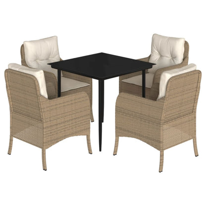 Set da Pranzo da Giardino 5 pz con Cuscini Beige in Polyrattan | homemem39