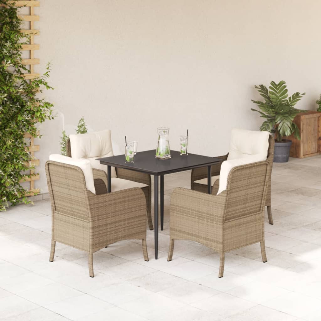 Set da Pranzo da Giardino 5 pz con Cuscini Beige in Polyrattan | homemem39
