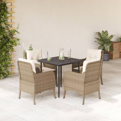 Set da Pranzo da Giardino 5 pz con Cuscini Beige in Polyrattan | homemem39