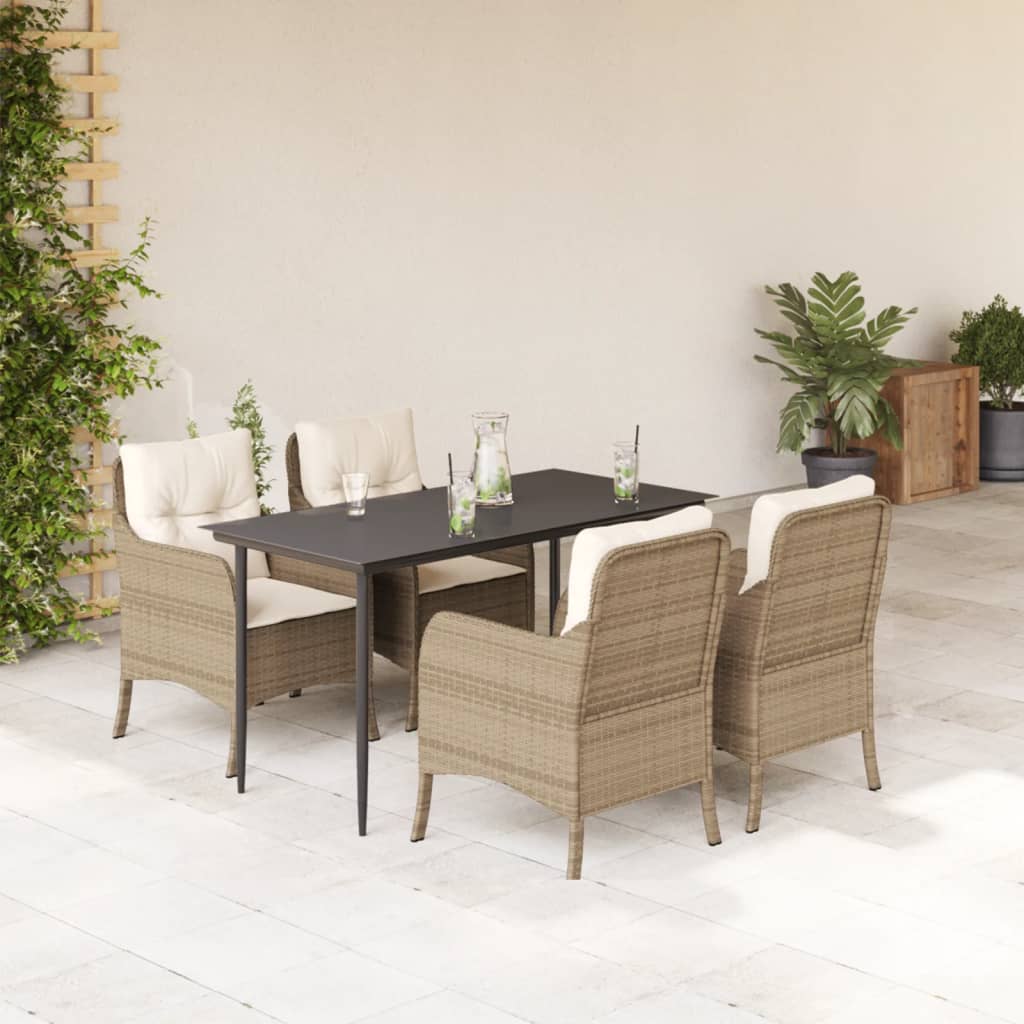Set da Pranzo da Giardino 5 pz con Cuscini Beige in Polyrattan | homemem39