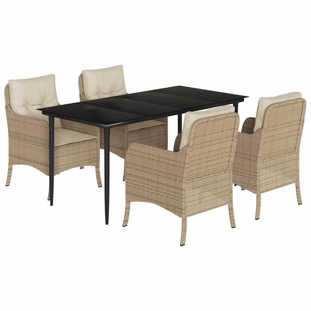 Set da Pranzo da Giardino 5 pz con Cuscini Beige in Polyrattan | homemem39
