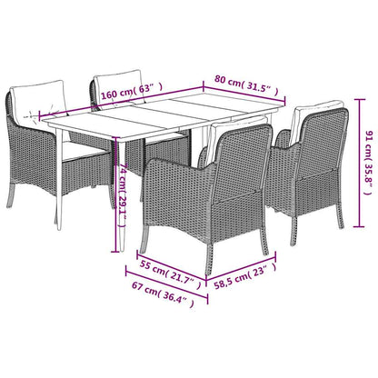 Set da Pranzo da Giardino 5 pz con Cuscini Beige in Polyrattan | homemem39