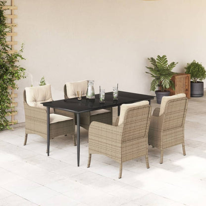 Set da Pranzo da Giardino 5 pz con Cuscini Beige in Polyrattan - homemem39