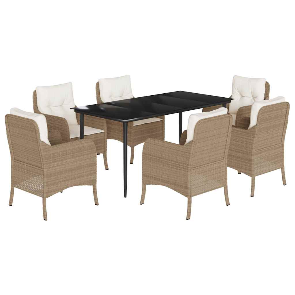 Set da Pranzo da Giardino 7 pz con Cuscini Beige in Polyrattan | homemem39