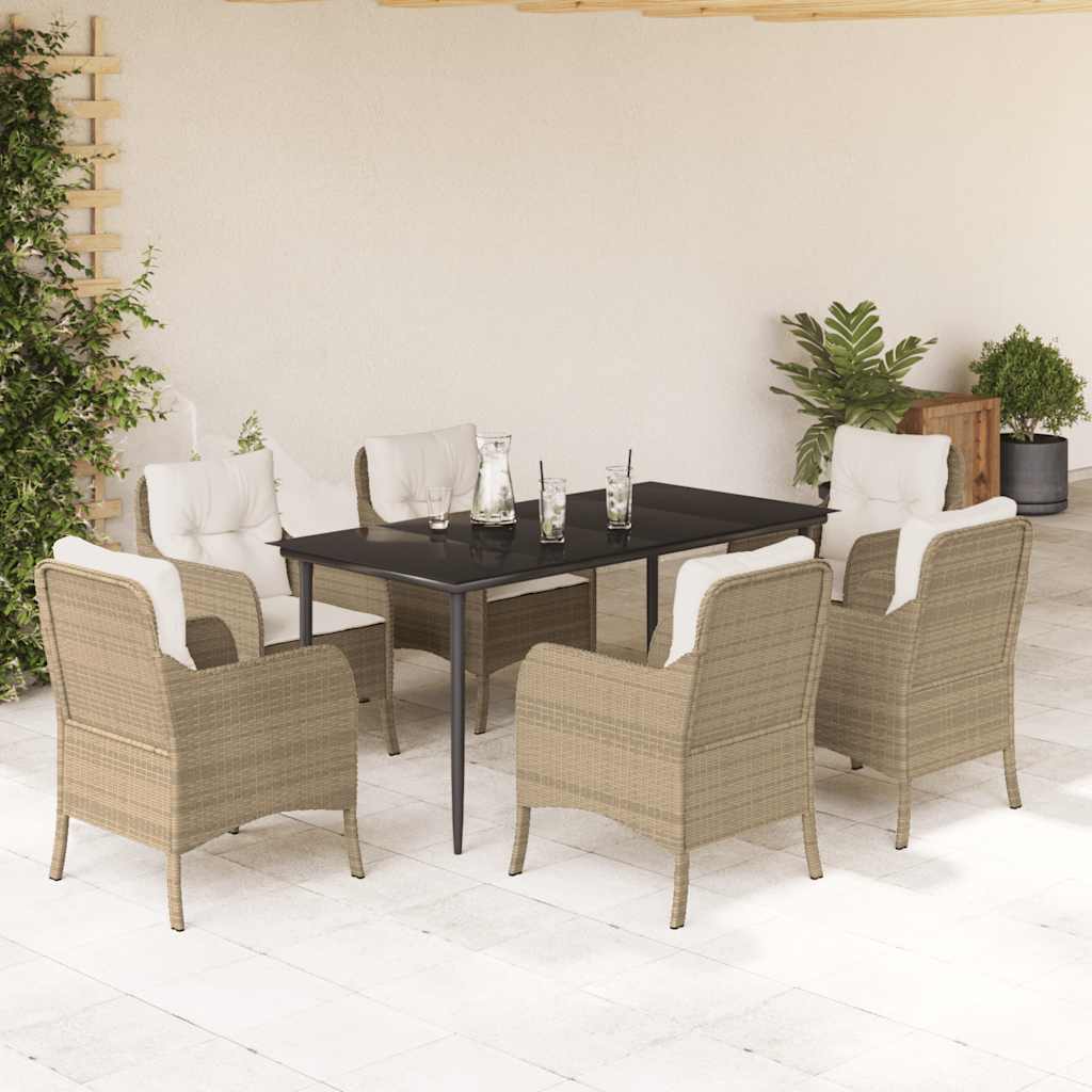 Set da Pranzo da Giardino 7 pz con Cuscini Beige in Polyrattan | homemem39