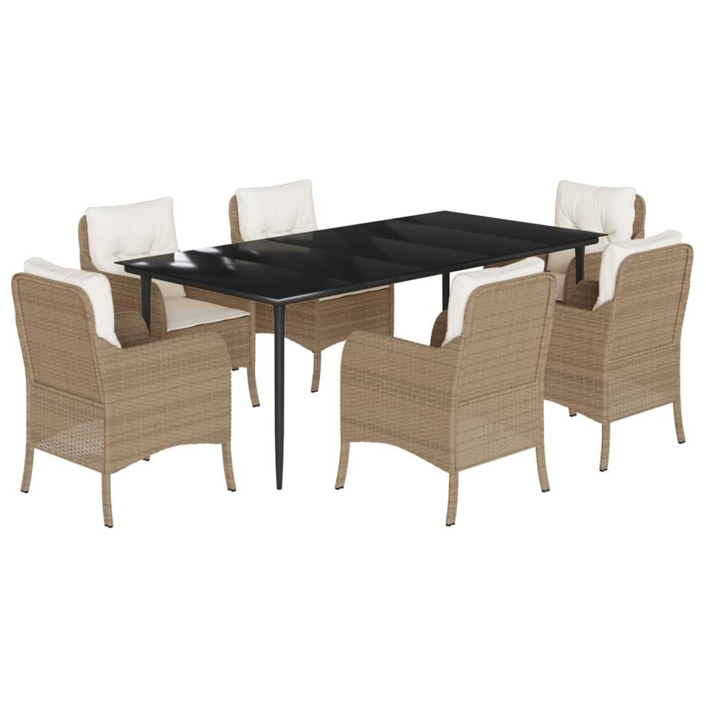 Set da Pranzo da Giardino 7 pz con Cuscini Beige in Polyrattan - homemem39