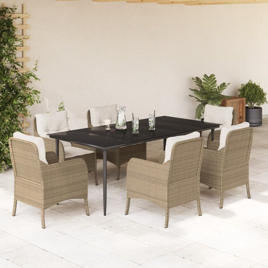 Set da Pranzo da Giardino 7 pz con Cuscini Beige in Polyrattan - homemem39
