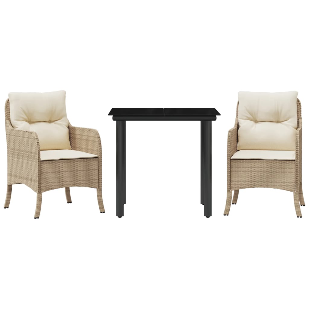 Set da Pranzo da Giardino 3 pz con Cuscini Beige in Polyrattan | homemem39