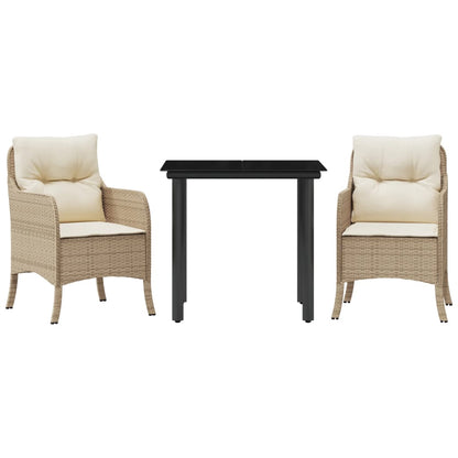 Set da Pranzo da Giardino 3 pz con Cuscini Beige in Polyrattan | homemem39