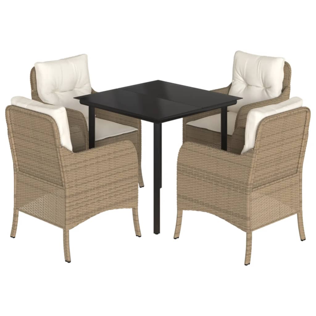Set da Pranzo da Giardino 5 pz con Cuscini Beige in Polyrattan - homemem39