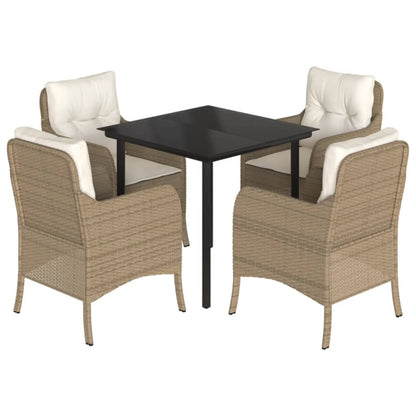 Set da Pranzo da Giardino 5 pz con Cuscini Beige in Polyrattan - homemem39