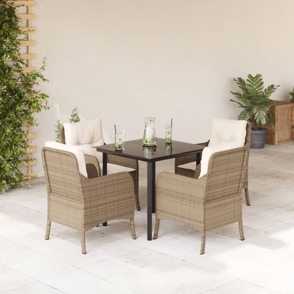 Set da Pranzo da Giardino 5 pz con Cuscini Beige in Polyrattan | homemem39