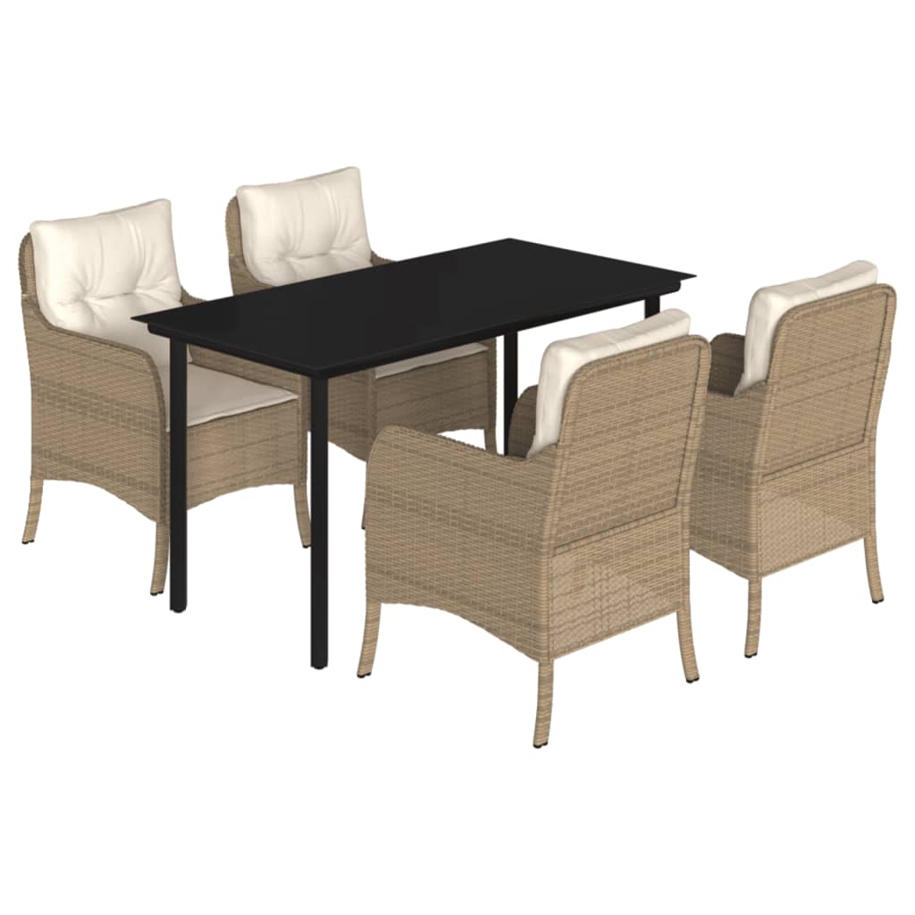Set da Pranzo da Giardino 5 pz con Cuscini Beige in Polyrattan | homemem39