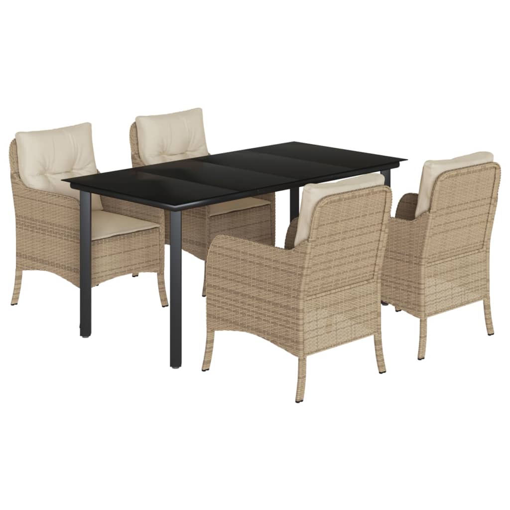 Set da Pranzo da Giardino 5 pz con Cuscini Beige in Polyrattan | homemem39