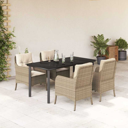 Set da Pranzo da Giardino 5 pz con Cuscini Beige in Polyrattan | homemem39
