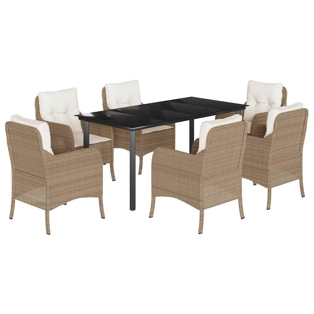 Set da Pranzo da Giardino 7 pz con Cuscini Beige in Polyrattan | homemem39