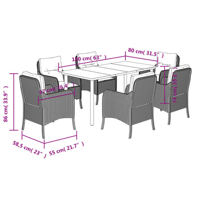 Set da Pranzo da Giardino 7 pz con Cuscini Beige in Polyrattan - homemem39