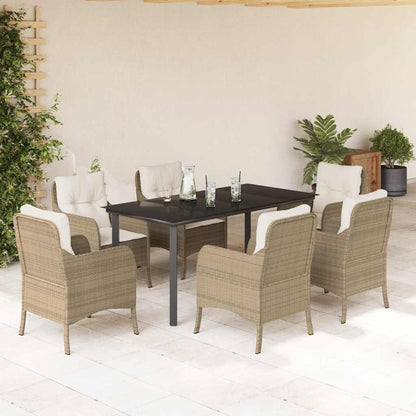 Set da Pranzo da Giardino 7 pz con Cuscini Beige in Polyrattan | homemem39