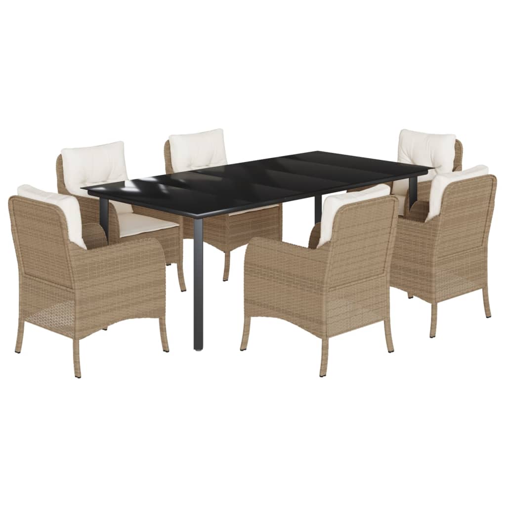 Set da Pranzo da Giardino 7 pz con Cuscini Beige in Polyrattan | homemem39