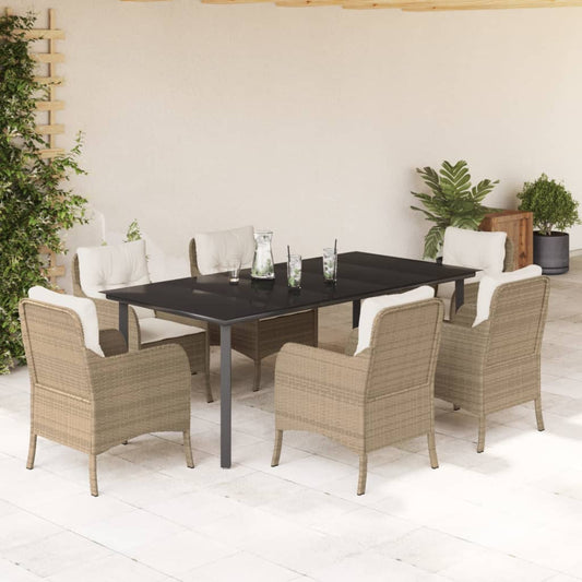 Set da Pranzo da Giardino 7 pz con Cuscini Beige in Polyrattan - homemem39