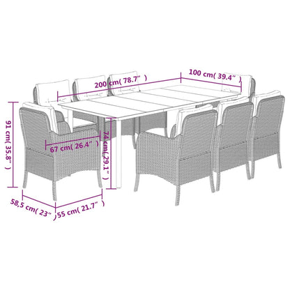 Set da Pranzo da Giardino 9 pz con Cuscini Beige in Polyrattan - homemem39