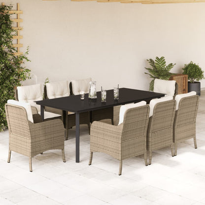 Set da Pranzo da Giardino 9 pz con Cuscini Beige in Polyrattan | homemem39