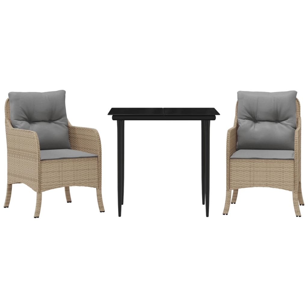 Set da Pranzo da Giardino 3 pz con Cuscini Beige in Polyrattan | homemem39