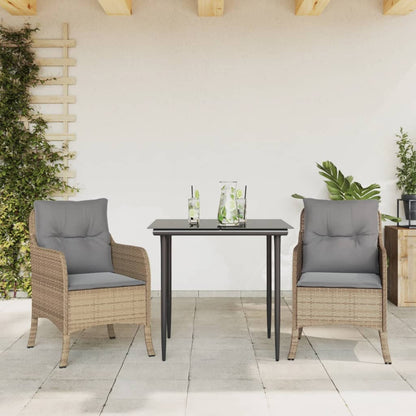 Set da Pranzo da Giardino 3 pz con Cuscini Beige in Polyrattan | homemem39