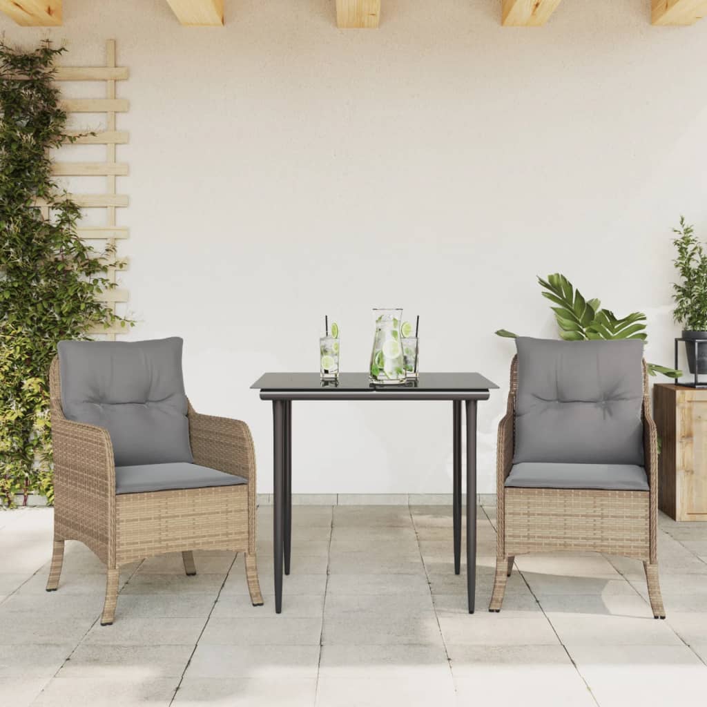 Set da Pranzo da Giardino 3 pz con Cuscini Beige in Polyrattan - homemem39
