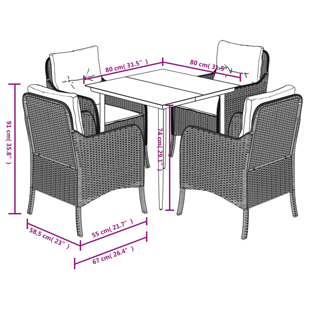 Set da Pranzo da Giardino 5 pz con Cuscini Beige in Polyrattan | homemem39